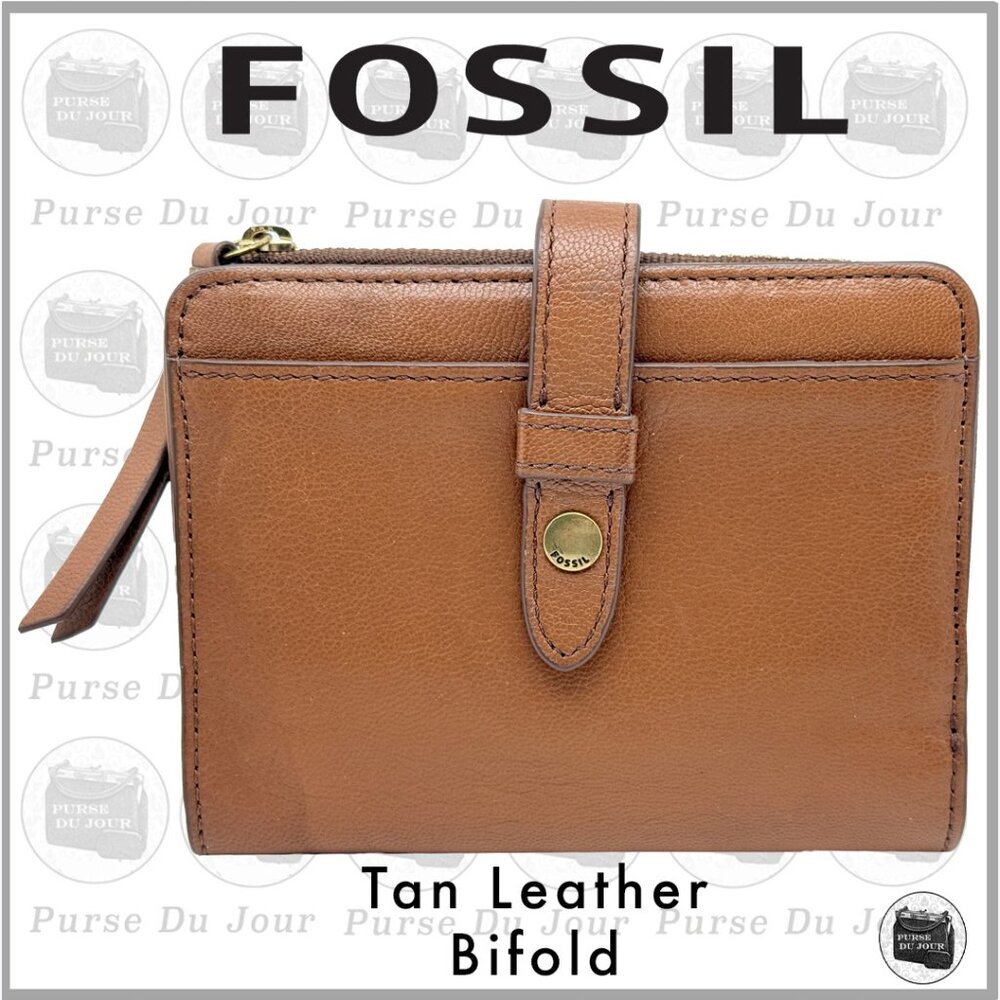 Fossil Fiona  Tan Goat Leather Bifold Snap Tab Over SL7033
